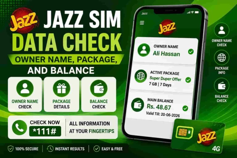 Jazz SIM data check for owner name, package details and balance